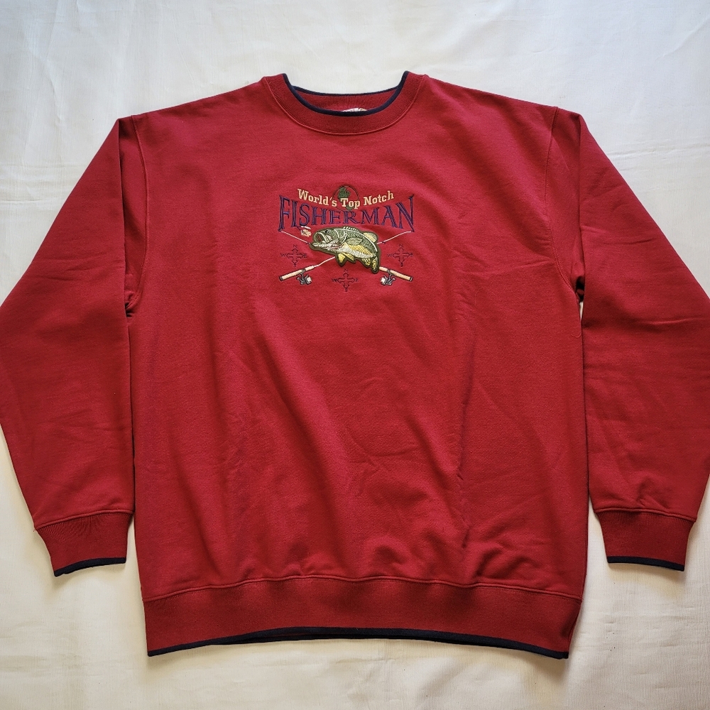 Worlds Top Notch Fisherman Sweatshirt Mens 2XL XXL Vintage Burgendy M&C …